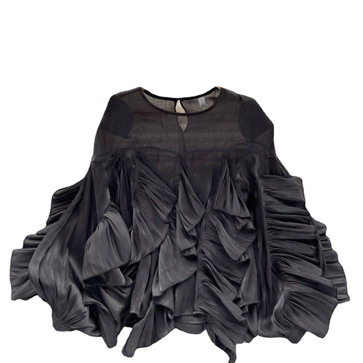 Blusa Larga de Gasa con Volantes Irregulares y Mangas Largas - Image 5