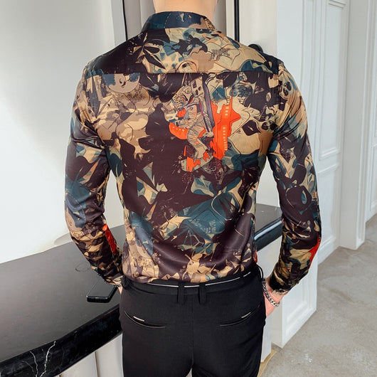 Camisa Floral Manga Larga Estilo Coreano Casual Negocios - Image 10