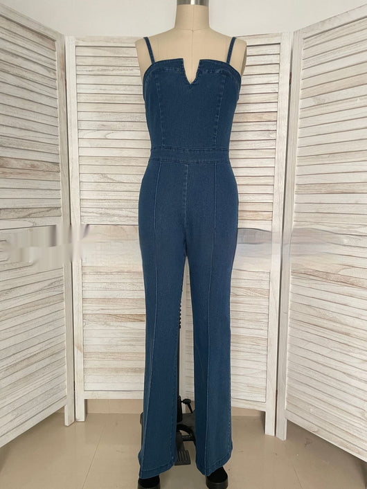 Mono Denim sin Mangas Cintura Alta Piernas Anchas Mujer - Image 13