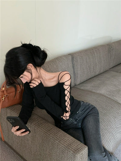 Blusa Negra de Manga Larga Elegante Estilo Diseñador - Image 13