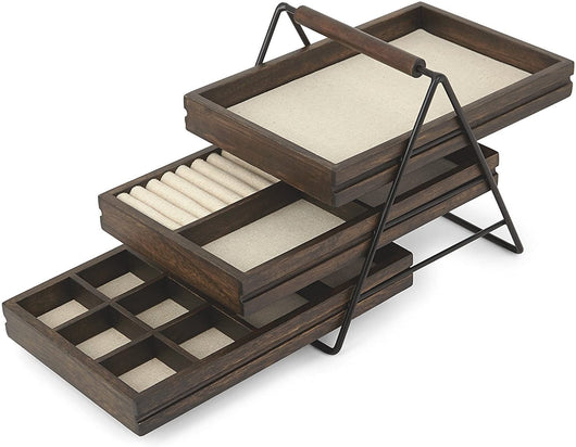 Organizador de Joyas de Madera con 3 Niveles - Perchero para Aretes, Collares y Relojes - Image 14