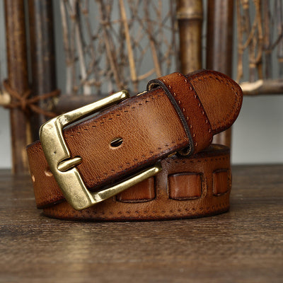 Cinturón Retro para Hombre en Cuero Genuino con Hebilla de Bronce - Image 2