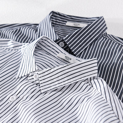 Camisa Casual Hombre a Rayas Azul Otoño Estilo Coreano - Image 3