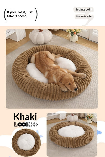 Cama Acolchada Redonda para Mascotas con Diseño de Rayas - Image 22