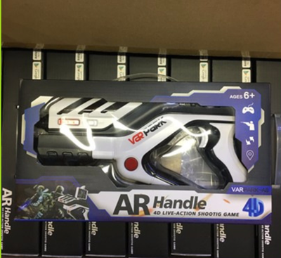 White and black AR somatosensory gamepad with a smartphone mounted, displaying an augmented reality game. - Image 10