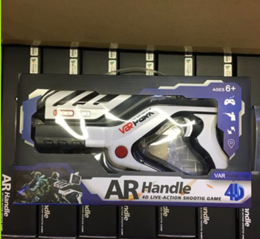 White and black AR somatosensory gamepad with a smartphone mounted, displaying an augmented reality game. - Image 10