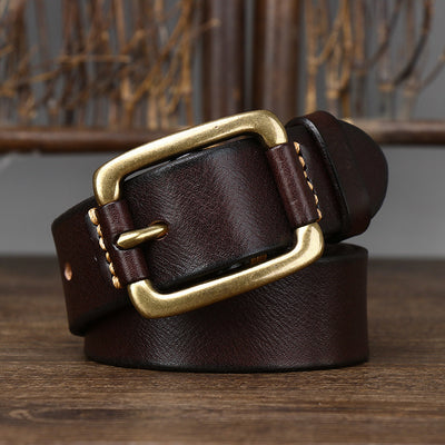 Cinturón de Cuero Genuino para Hombre con Hebilla Retro de Latón - Image 15