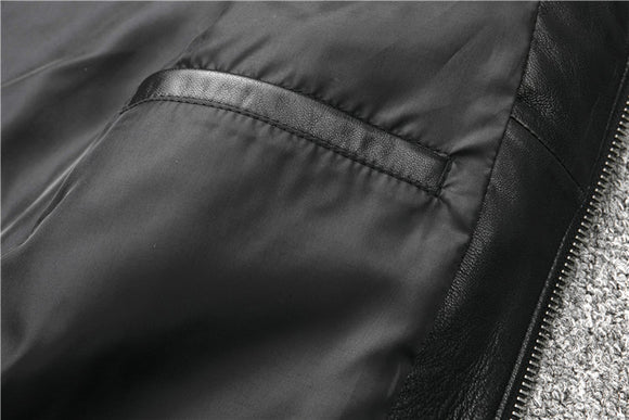 Chaqueta de Cuero Slim Fit con Cuello Mao para Hombre