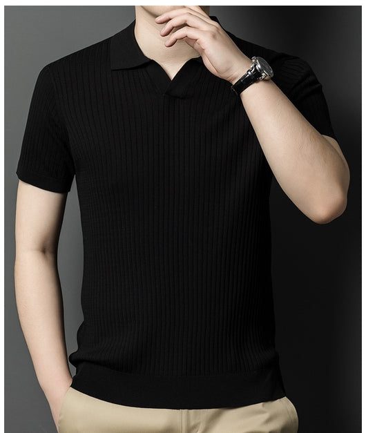 Camiseta de Seda Mulberry para Hombre - Cuello Solapa Manga Corta Lujo Casual - Image 27