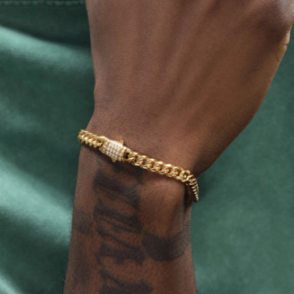 Pulsera Cubana de Titanio Acero Dorado 8mm para Hombre Hip Hop