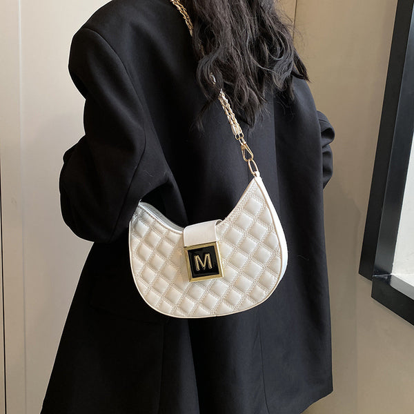 Bolsa de Hombro Rombo Textura Nicho Cadena Dorada Mujer