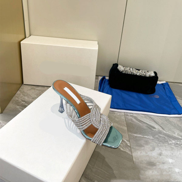Tacones Altos de Cristal Versátiles con Diseño Cruzado para Mujer
