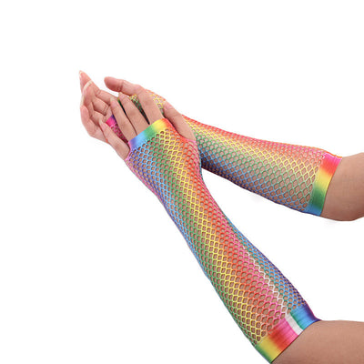 Guantes de Red Arcoíris Sin Dedos - Estilo Fishnet Largo - Image 10