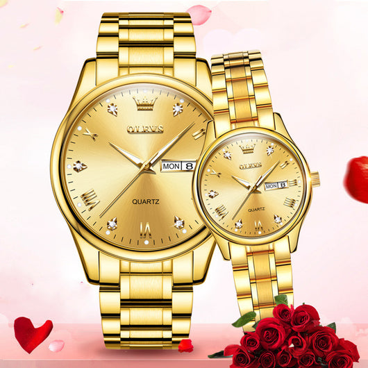 Reloj de Pareja Cuarzo Oro con Diamante Luminoso Resistente al Agua - Image 14