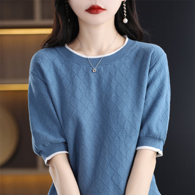 Blusa Tejida de Algodón 100% Manga Corta Suelta Efecto Reductor para Mujer - Image 4