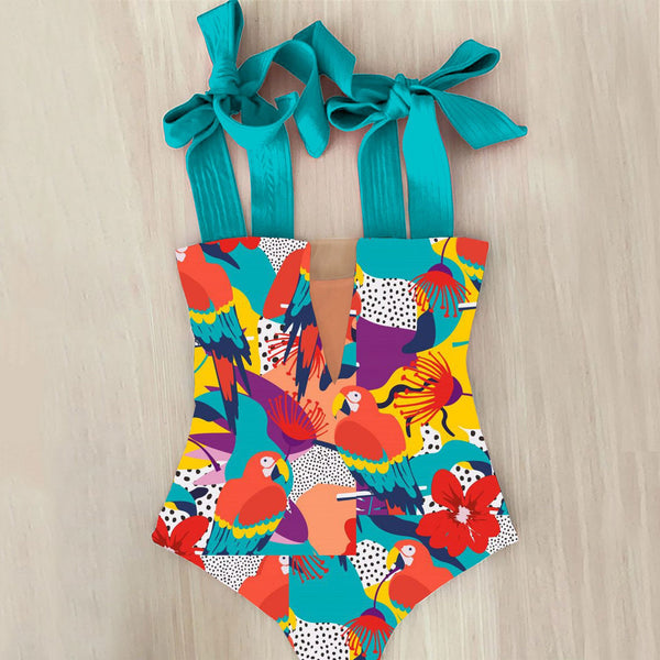Traje de Baño Enterizo Cintura Alta con Tirantes Ajustables y Escote Tubo