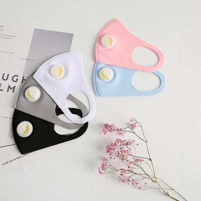 Black ice silk cotton face mask with a white breathing valve and ear loops for comfortable wear. - Image 12
