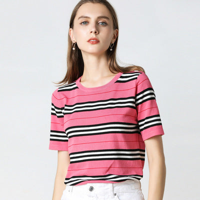 Suéter Camiseta Coreana a Rayas Holgada Básica - Image 2