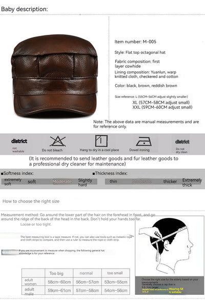 Gorra Octagonal de Cuero Genuino para Hombre - Otoño e Invierno - Image 9