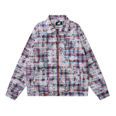 Chamarra de Cuadros Teñida Anudada con Detalles Desgastados para Hombre - Image 7