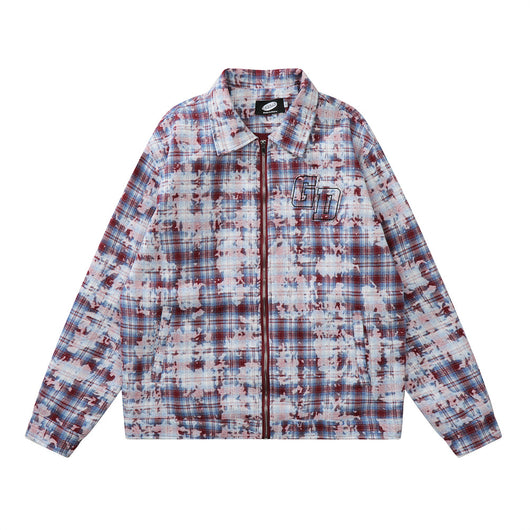 Chamarra de Cuadros Teñida Anudada con Detalles Desgastados para Hombre - Image 7