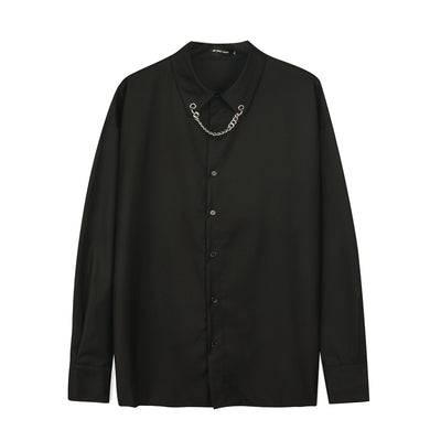 Camisa Suelta de Manga Larga con Cadena Colgante - Estilo Street Casual para Hombre - Image 17