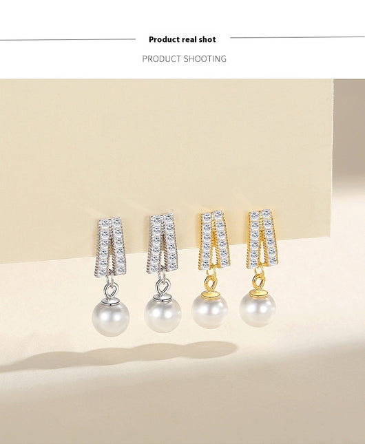 Aretes de Perla Geométrica Diamante - Lujo Asequible Estilo Nicho - Image 12