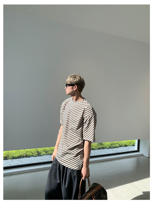 Camiseta Manga Corta a Rayas Diagonales con Hombreras Removibles - Image 17