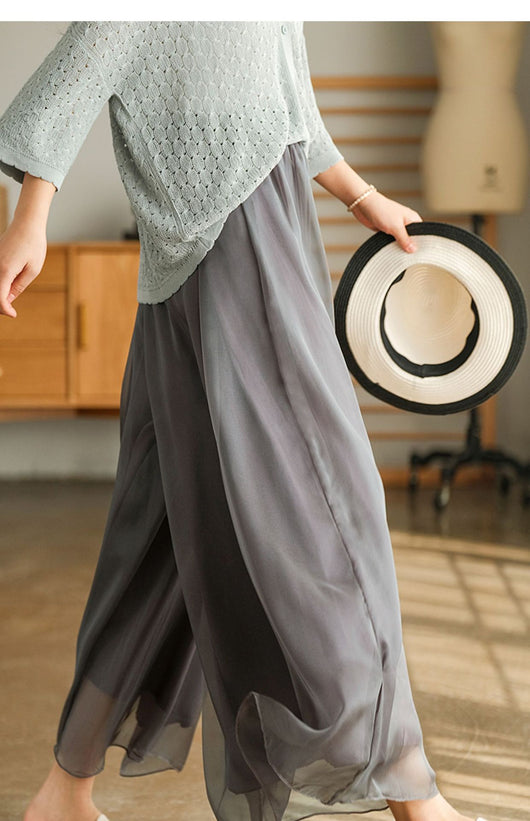 Pantalones Anchos de Cintura Alta en Malla y Gasa - Comodidad Elegante - Image 12