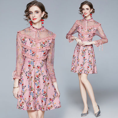 Vestido Otoñal de Encaje con Estampado y Manga Larga - Image 9
