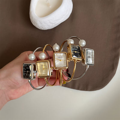 Reloj Pulsera Lujo Perla Cuadrada Dorado para Mujer - Image 14