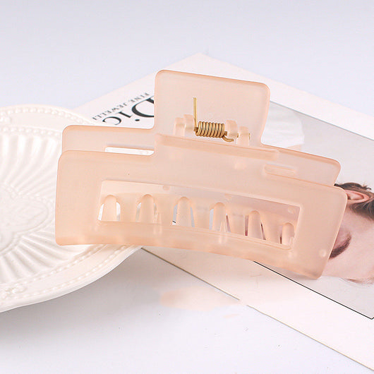 Frosted light blue rectangular hair claw clip with a gold-toned spring mechanism, ideal for securing hair. - Image 19