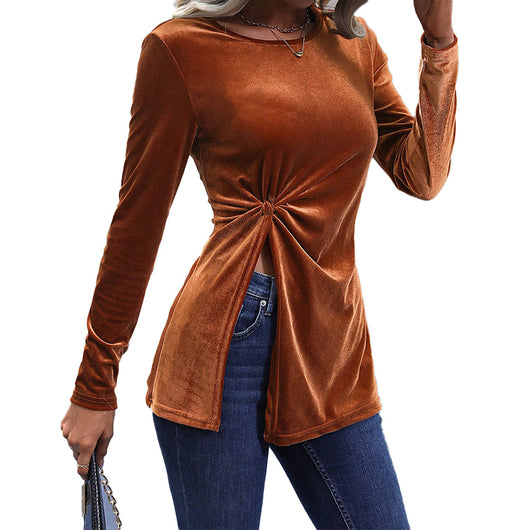 Blusa de Terciopelo Asimétrica con Abertura Lateral - Elegancia Otoño Invierno - Image 5