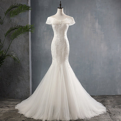 Vestido de Novia Asimétrico Cola Sirena con Hombro Descubierto - Image 10