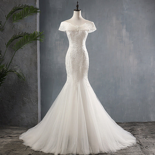 Vestido de Novia Asimétrico Cola Sirena con Hombro Descubierto - Image 10