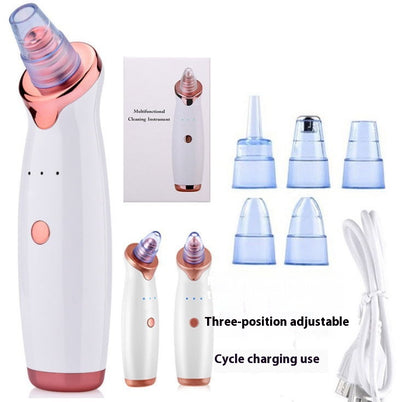 White blackhead vacuum remover with rose gold accents, clear suction head, and control buttons for strong, normal, and soothe modes. - Image 8
