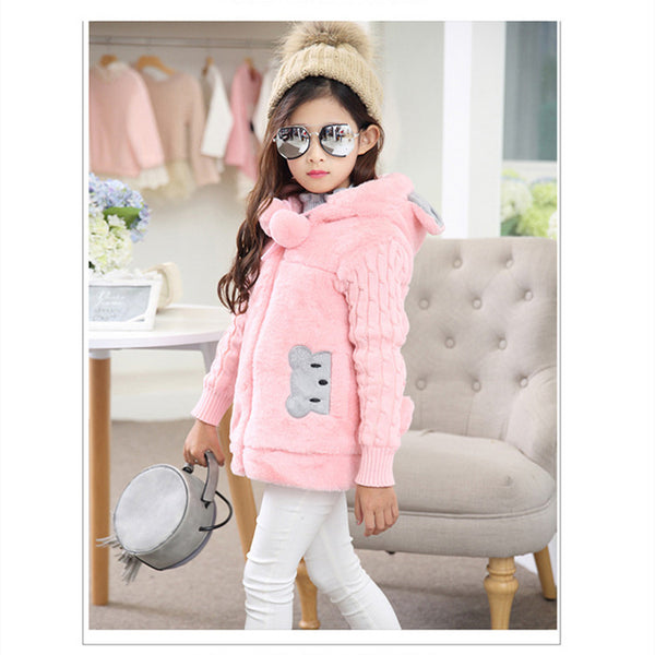 Chaqueta de Algodón con Detalles de Pelaje Sintético para Niñas - Image 3
