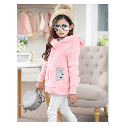Chaqueta de Algodón con Detalles de Pelaje Sintético para Niñas - Image 3