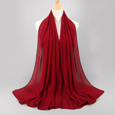 Pañuelo Elegante de Encaje Monocromático y Gasa Perlada para Mujer - Image 7