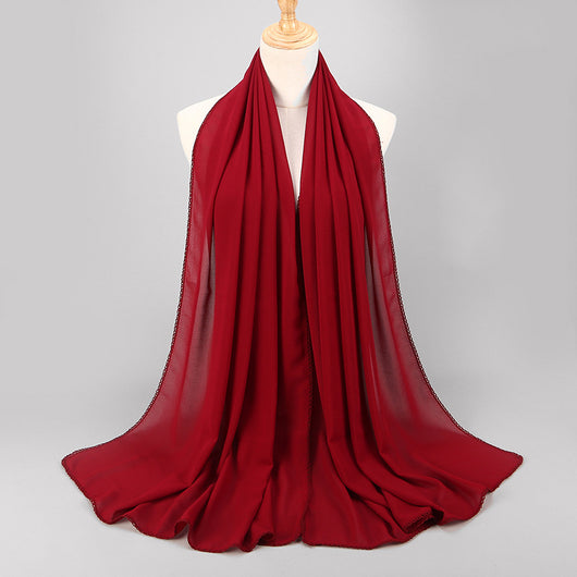 Pañuelo Elegante de Encaje Monocromático y Gasa Perlada para Mujer - Image 7