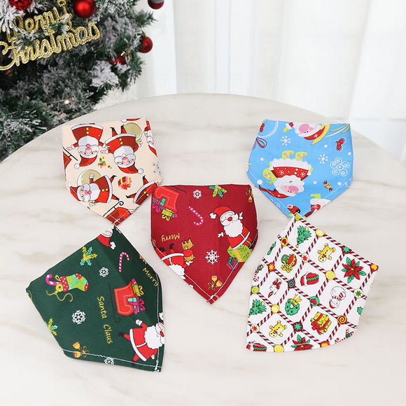 Pañoleta Navideña Estampada para Perros y Gatos - Disfraz Triangular Festivo