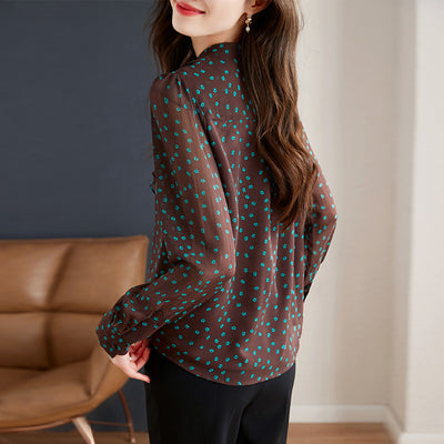 Blusa de Gasa con Cuello de Encaje Floral y Mangas Largas - Image 3