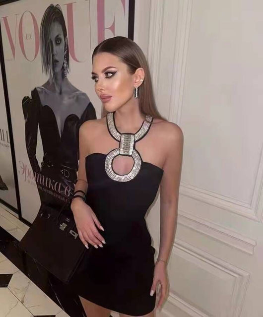 Vestido Bandage Slim Sin Mangas con Detalles Diamantados - Image 8