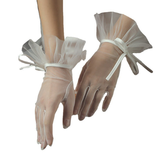 Guantes de Encaje Malla con Moño para Novia - Image 5