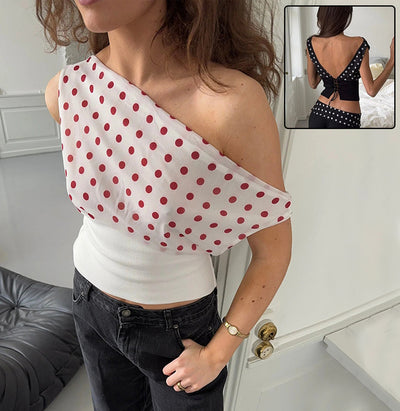 Blusa Crop Top Chiffon con Lunares y Espalda Descubierta - Top Casual Verano