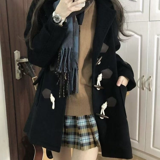 Abrigo Tipo JK Japonés con Botones de Cuerno y Capucha de Lana - Image 6