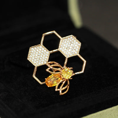 Broche Abeja Diamante Panal Geométrico Giratorio - Image 7