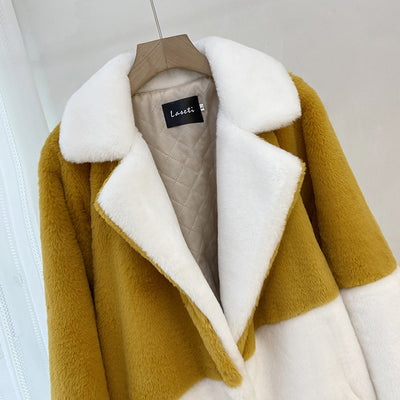 Abrigo para Mujer con Cuello de Pelaje Sintético y Bloques de Color - Image 11