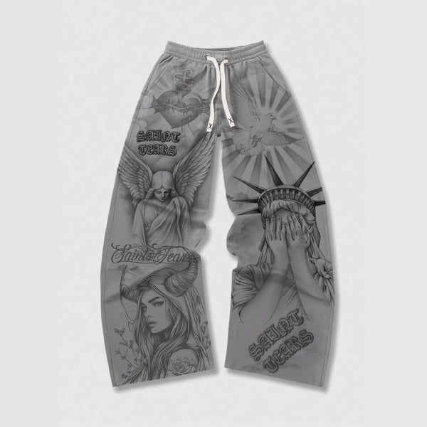 Pantalones Casuales Holgados para Hombre con Estampado Retro
