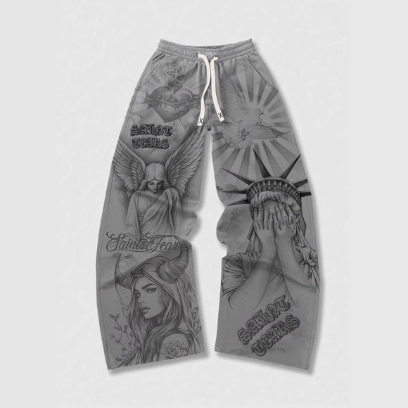 Pantalones Casuales Holgados para Hombre con Estampado Retro